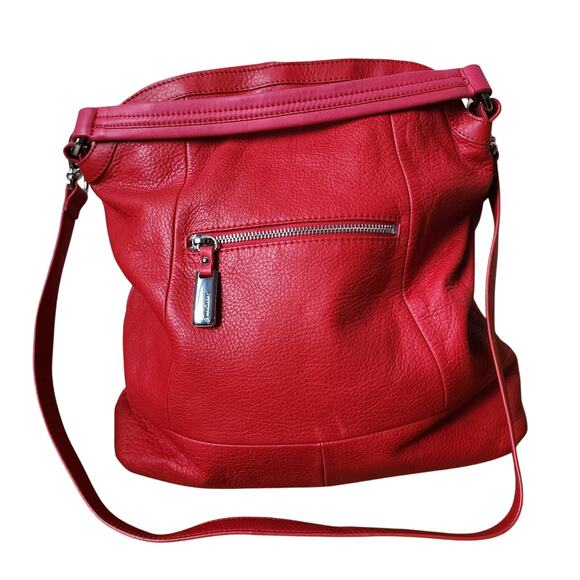 B. Makowsky Lipstick Red Textured Leather Shoulder Bag Adjustable Strap Purse - Picture 1 of 14